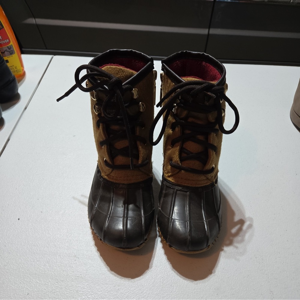 Tommy Hilfiger Roan Women's Duck Rain Boots w/ Side Zip & Lace Fron Brown Size 6